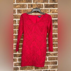 Lauren Ralph Lauren Long Sleeve Red Lace Lined Sheath Cocktail Dress Sz 6